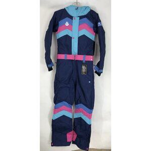 Tipsy Elves Ski Snow Suit Womens Size XS Ice Princess Blue Pink Retro Chevron